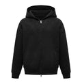 Light gray hooded zip-up knit cardigan