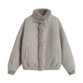 Coffee suede fur collar patchwork jacket